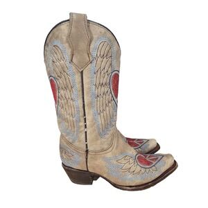 Corral Western Boots Girls 2 T Womens 4 Brown Angel Wings Hearts Cowgirl Pull On